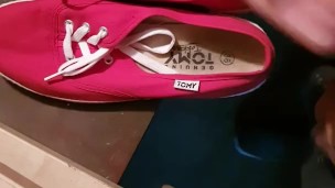 Cum in red shoes