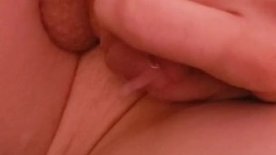 Playing with precum and gently rubbing until orgasm