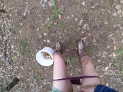 Innocent teen public play with pussy in the forest, masturbating outside 12/16