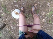 Innocent teen public play with pussy in the forest, masturbating outside 15/16