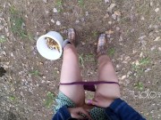 Innocent teen public play with pussy in the forest, masturbating outside 8/16