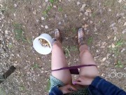 Innocent teen public play with pussy in the forest, masturbating outside 9/16