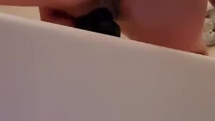 Clean Shower Dildo Ride - Butthole Tattoo Says Hi