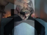 Foot massage his hard cock & toe fuck - strapon pegging cumshot - MIN MOO 1/16