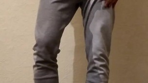 Guy Pissing White Sweat Pants