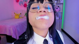Lila Jordan plays with frothy saliva