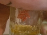 Bbw encouraged to pee more into glass 14/16