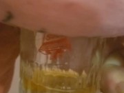 Bbw encouraged to pee more into glass 16/16