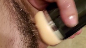 Flesh rocket oiled up finished in the fake pussy masterbator