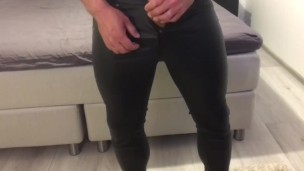 Cum on leather pants