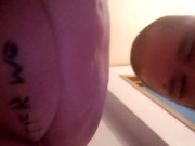 Bbw wife pissing in glass,  and on my phone.