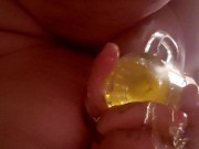 Bbw wife pissing in glass,  and on my phone. 9/16