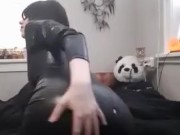 Submissive in laytex spanks and fucks herself ONLY for you