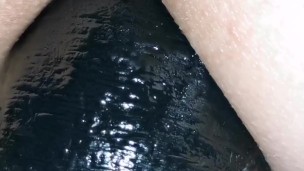 Super close up big anal dildo insertion