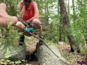 Brunette Hard Pussy Fuck Stranger Outdoor and Creampie in the Forest 1/16