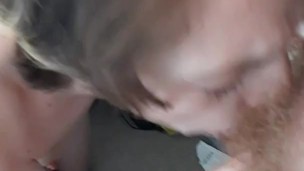 Good girl on her knees sucking and swallowing.