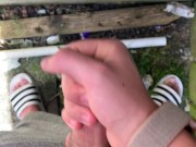 British teen boy jerks off and cums outside on the wall (OUTDOOR CUM)