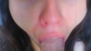 Pink Teary Eyed Sucks on Big Dildo Play Toy Lick Gags Chokes Blowjob