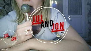 Hard fast fuck my teen girlfriend. Cum in her mouth when she suck lollipop.