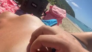 A Stranger Teases my Newly Pierced Nipples on the Beach