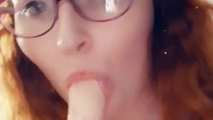 Nerdy redhead sucking dildo. Add me on snapchat iducane20 