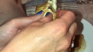 Wife was so hungry she made herself a Cock Meat Sandwich w/ cheese to eat 