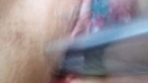 Masturbating with a hairbrush 