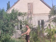 Since there was no rain, I water the garden. 13/16