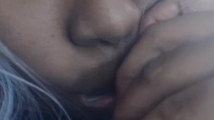 Giantess gnawing on a shark