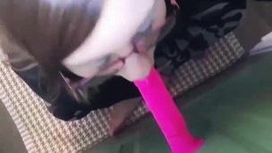 Practicing my dick sucking skills on a pink dildo