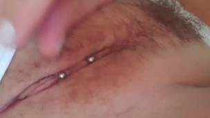 Hairy pierced pussy