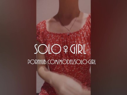 Innocent girl in a red dress public masturbation in a dressing room store
