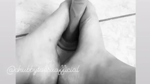 Dildo feet play on bathroom floor 