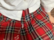 赤チェックスカートに手コキ服射 13/16