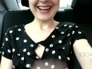 I play with pussy Uber until the driver sees, public masturbation close up 16/16