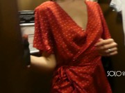 Hot girl play with pussy and tits in the dressing room, public masturbation 12/16