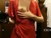 Hot girl play with pussy and tits in the dressing room, public masturbation 3/16