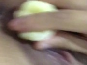 Masterbating w a banana mmm