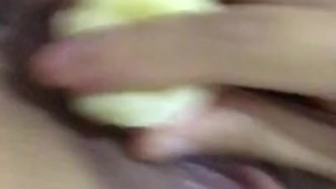 Masterbating w a banana mmm