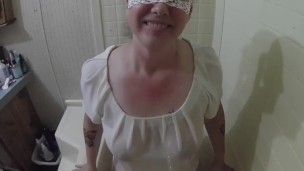 My slut takes golden shower and drinks it. 