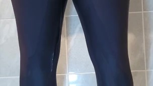 Girlfriend Pees In Her Gym Pants In Bathroom Wetting Yoga Pants
