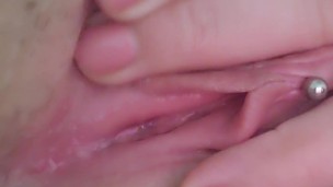 Extremely juicy pierced pussy after masturbation