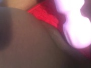 Horny Ebony Cums in Red Lace Panties