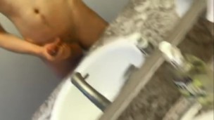 Jerking off in the bathroom in front of the mirror part 2