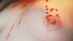 first time dripping hot candle wax on my little tits