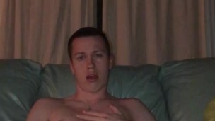 19 year old college guy Jesse Gold jerks off on the couch