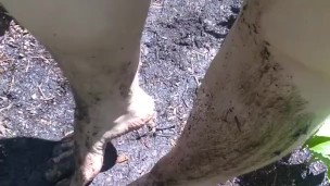 Shaky Cell Video Hairy filthy Garden Girl Feet Foot Plays in Dirt Outside Hairy Slut PinkMoonLust 
