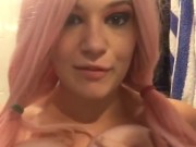 will you give this pink haired girl BEGING for CUM on her face WHILE rubbing her tits