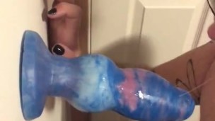 T boy sucking huge knotted dildo