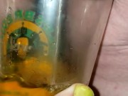 BBW Mistress pisses into glass.  While her pet holds the glass. 12/16
